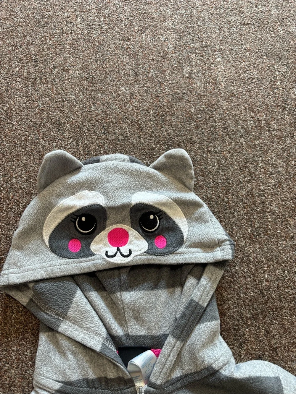 Kids Gray Stripe Hooded One-Piece Pajamas with Pink Accents
